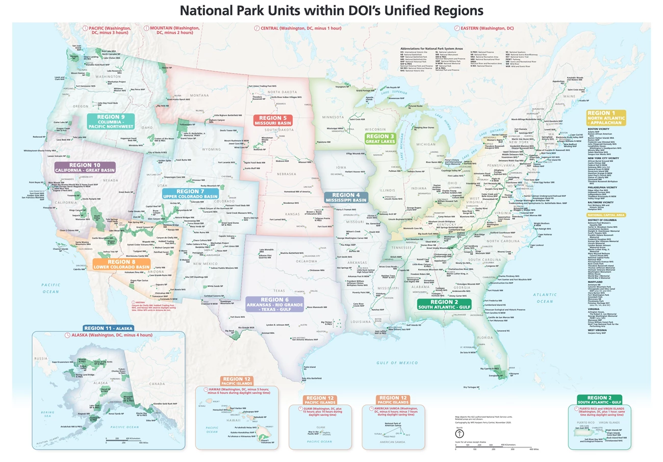 NPS Unified Regions Map Map of Unified Regions of national parks across the country