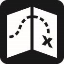 A glyph of a map with a trail on it.