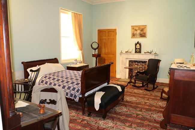 A bedroom with two beds