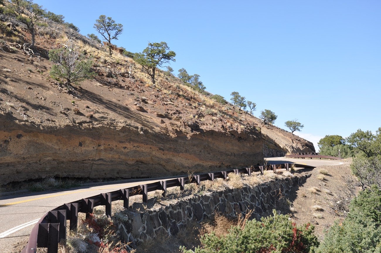 rock layers seen in a road-cut along the park road