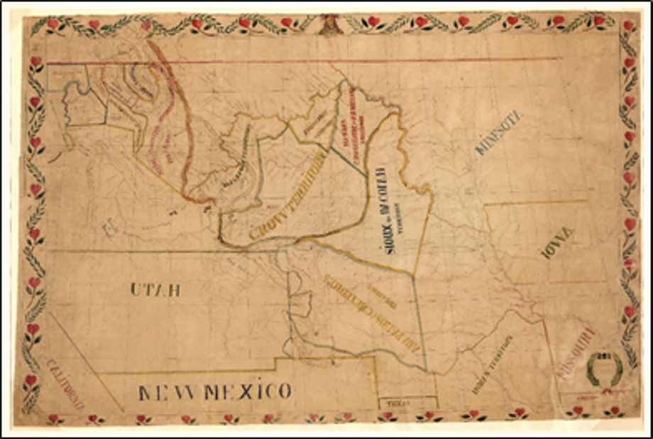 Sepia territory map. A sepia tone map showing territories, some of which are Utah, New Mexico Minesota, Iowa, Missouri. Other territories are illegible.
