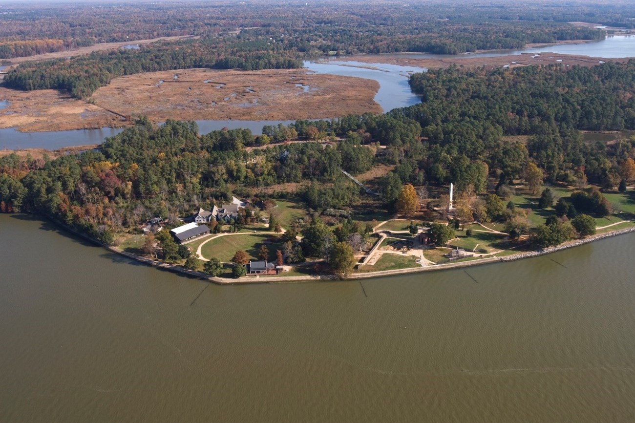 An aerial view of historic Jamestown