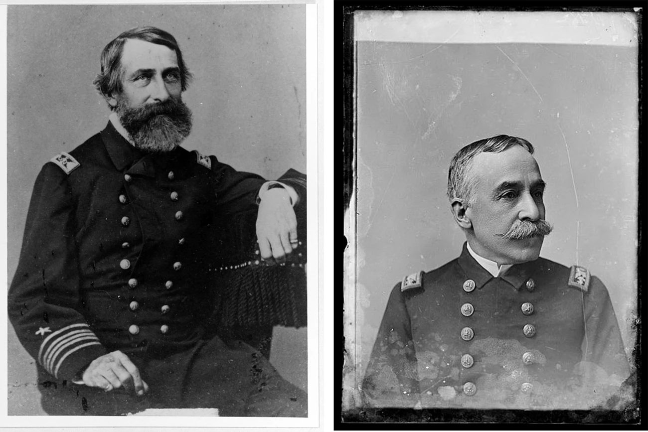 Narragansett-Captains Two black and white portraits side by side of Navy Captains.