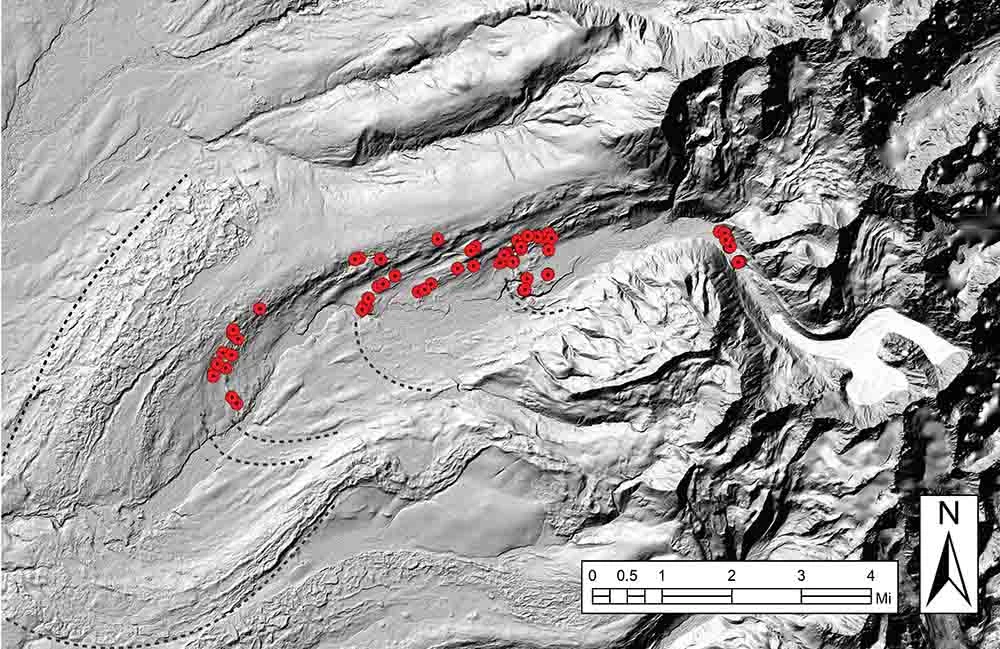 Tulenko_et_al_Fig6_web Hillshade image showing sample collection locations.