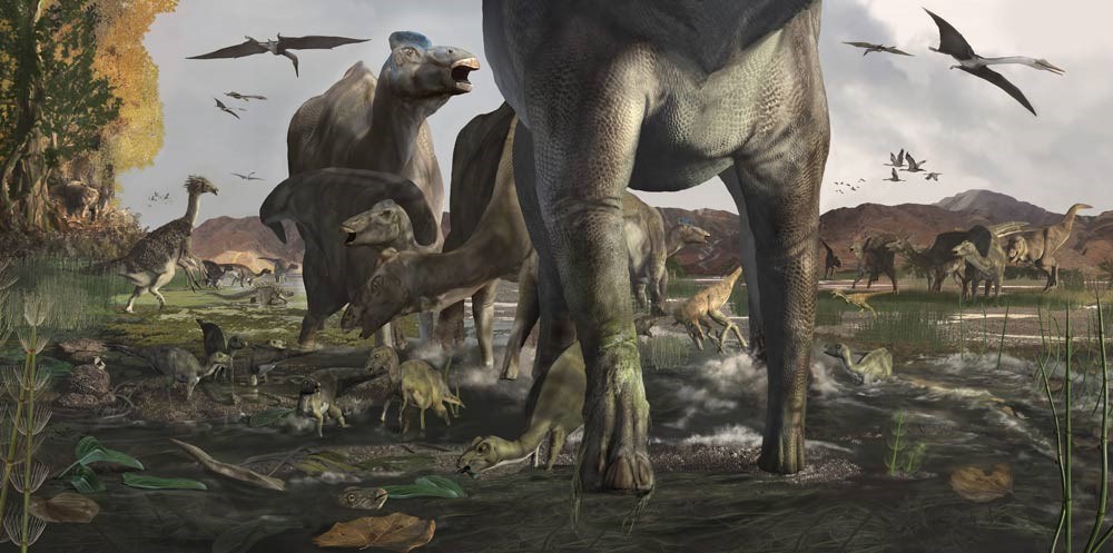 asf artist's mural of prehistoric scene with dinosaurs