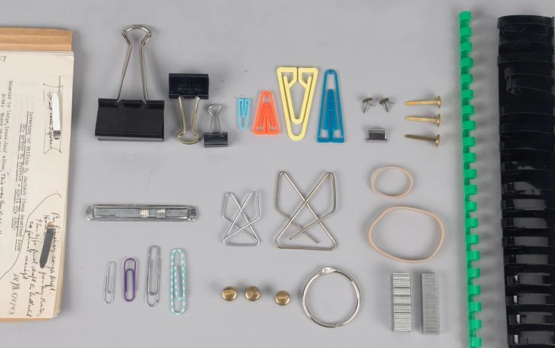 Different kinds of fasteners found in archives. Different kinds of paper clips, binder clips and other fasteners found in archives.