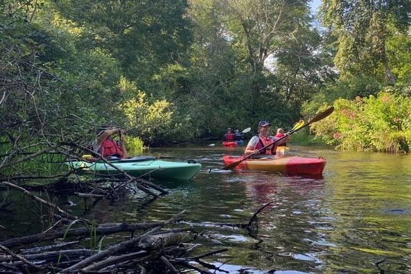 Wild and Scenic Stewardship Council paddling the Wood River. Photo courtesy of Wood-Pawcatuck Wild and Scenic Facebook Page. Wild and Scenic Stewardship Council paddling the Wood River. Photo courtesy of Wood-Pawcatuck Wild and Scenic Facebook Page.