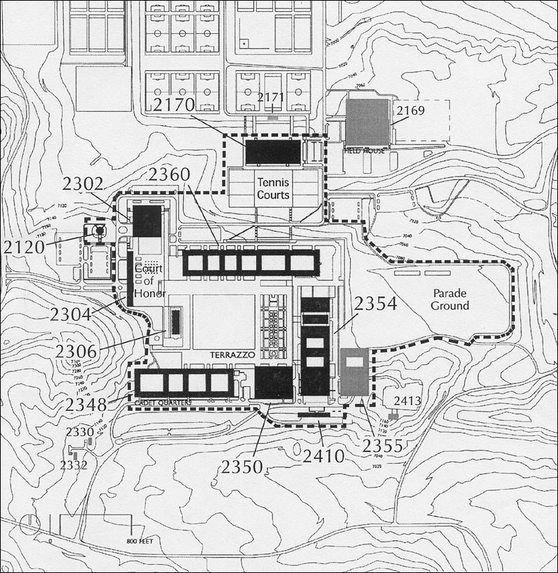 Plan of the Cadet Area at air force base. Plan of the Cadet Area at air force base.