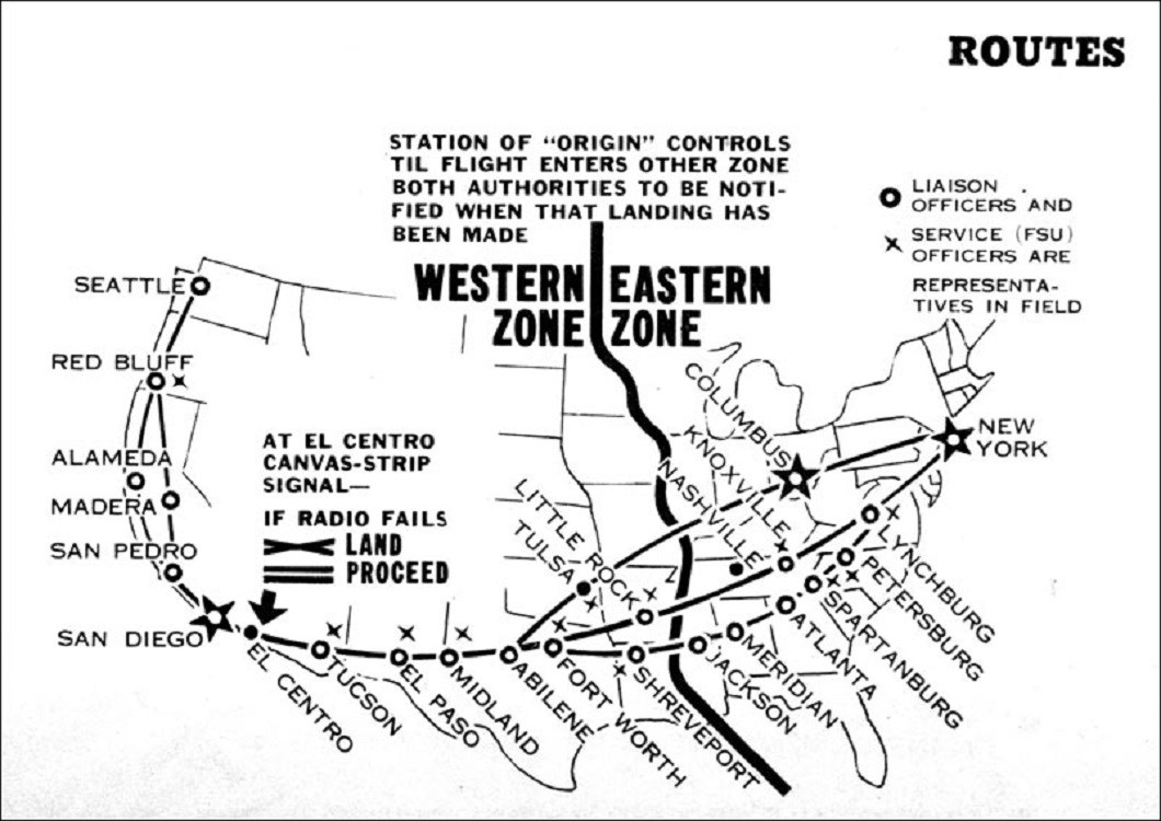 Map of Naval Air Ferry Command transcontinental ferry route, c. 1943. VRF-1 Association