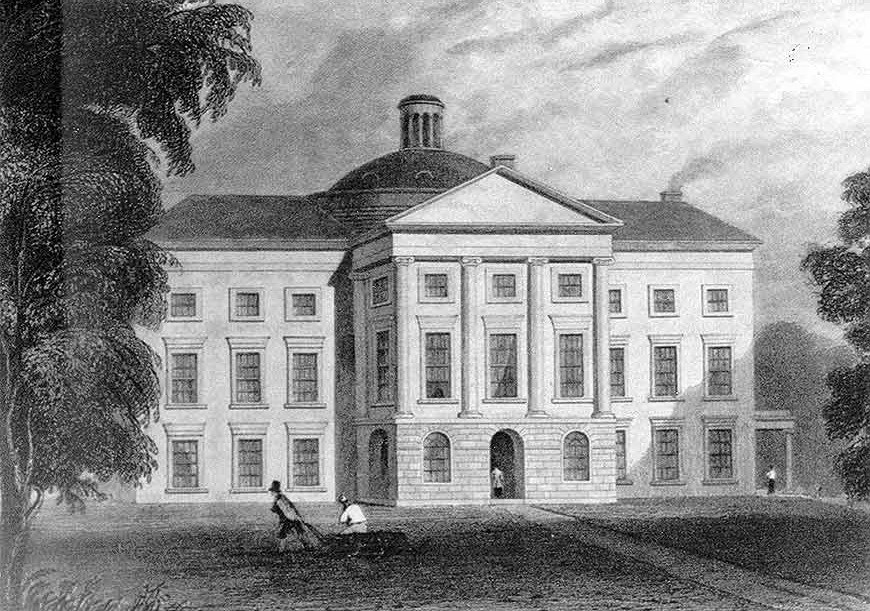 Drawing of large marble building. Drawing of large marble building.