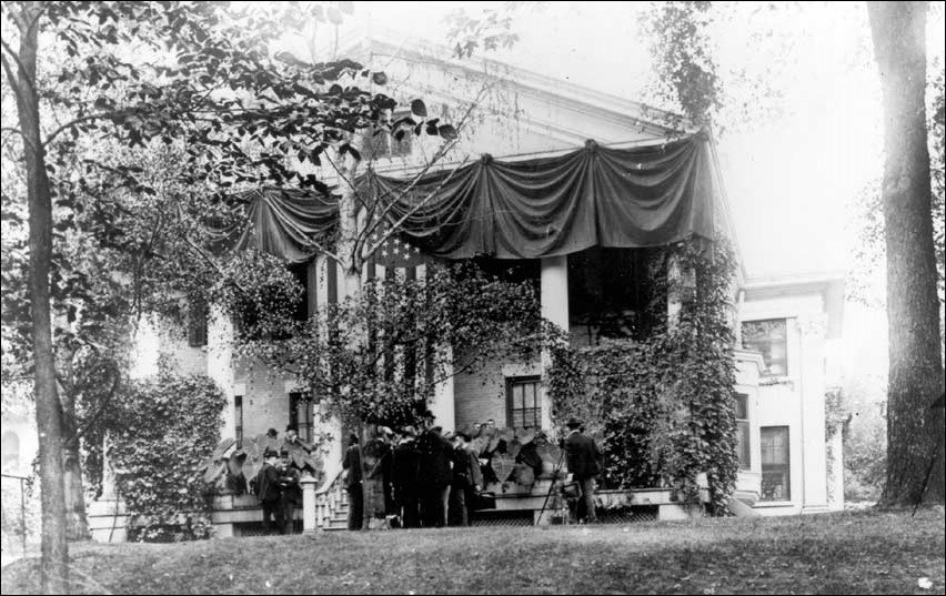 Exterior of house decorated for inauguration. Exterior of house decorated for inauguration.