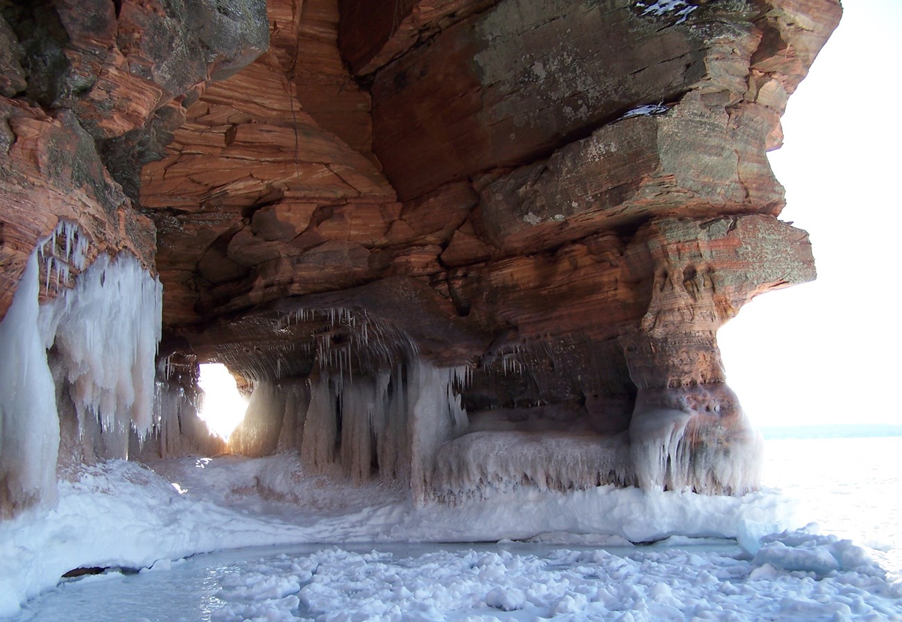 ice on lakeshore cliffs