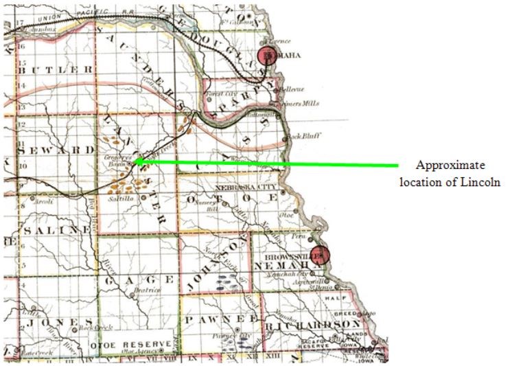 Close-up map of Lincoln, Nebraska.