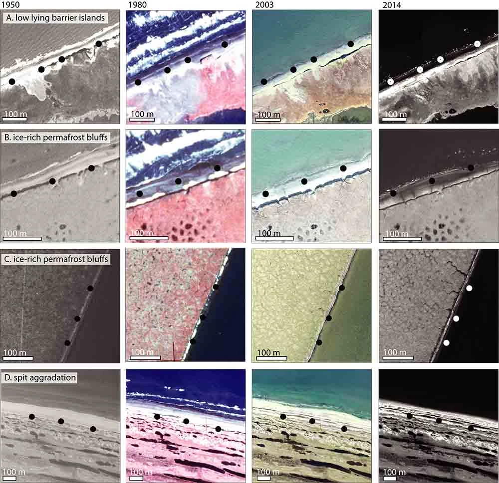 Figure 5 processes_web A time series of coastal images showing how the coastline has changed over time.