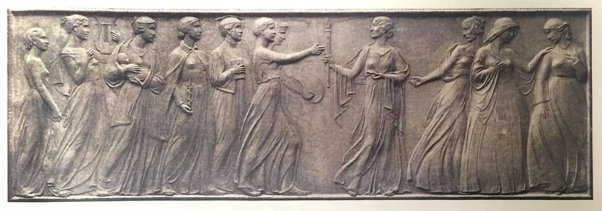 Iowa-Suffrage-Memorial Bronze bas-relief depicting a procession of women through history