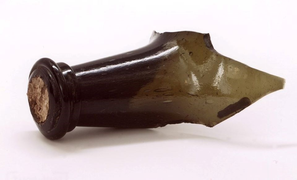 LONG 36266 broken neck of a green glass wine bottle with cork