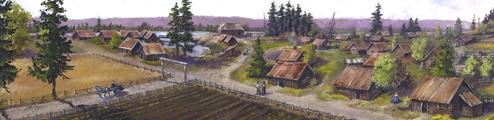 VillagePanSmall Artist's rendering of the Fort Vancouver Village.