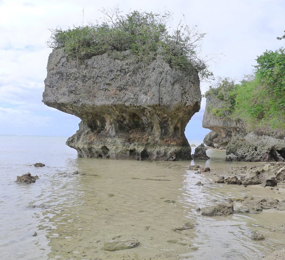 shoreline with eroded outcrop