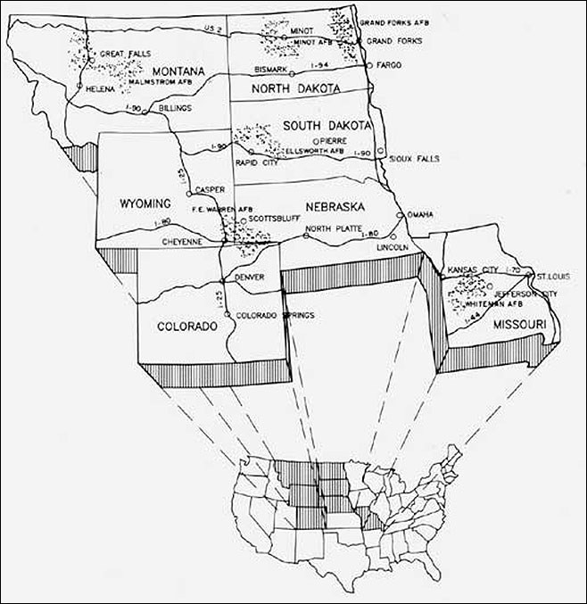 Map of the location of missile silos in US. Map of the location of missile silos in US.