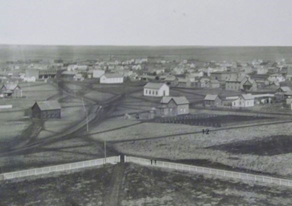 Cluster of houses in a field.