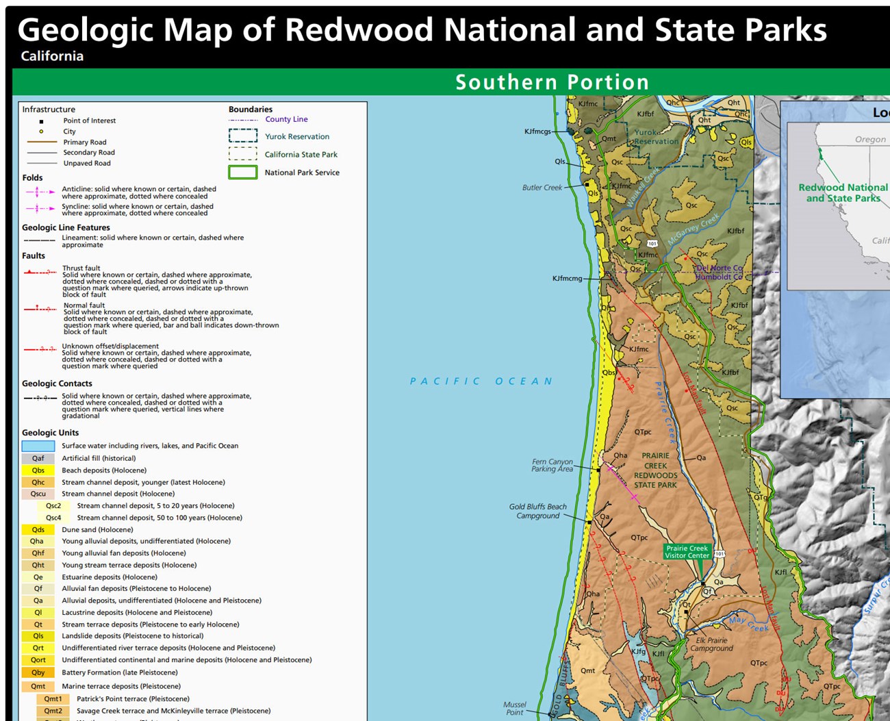 image of a portion of a geologic map showing rock units and geologic contacts.