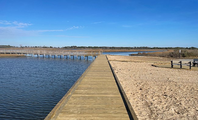 view of the recently renovated Old Ferry Landing Bulkhead showing the bulkhead and walkway.