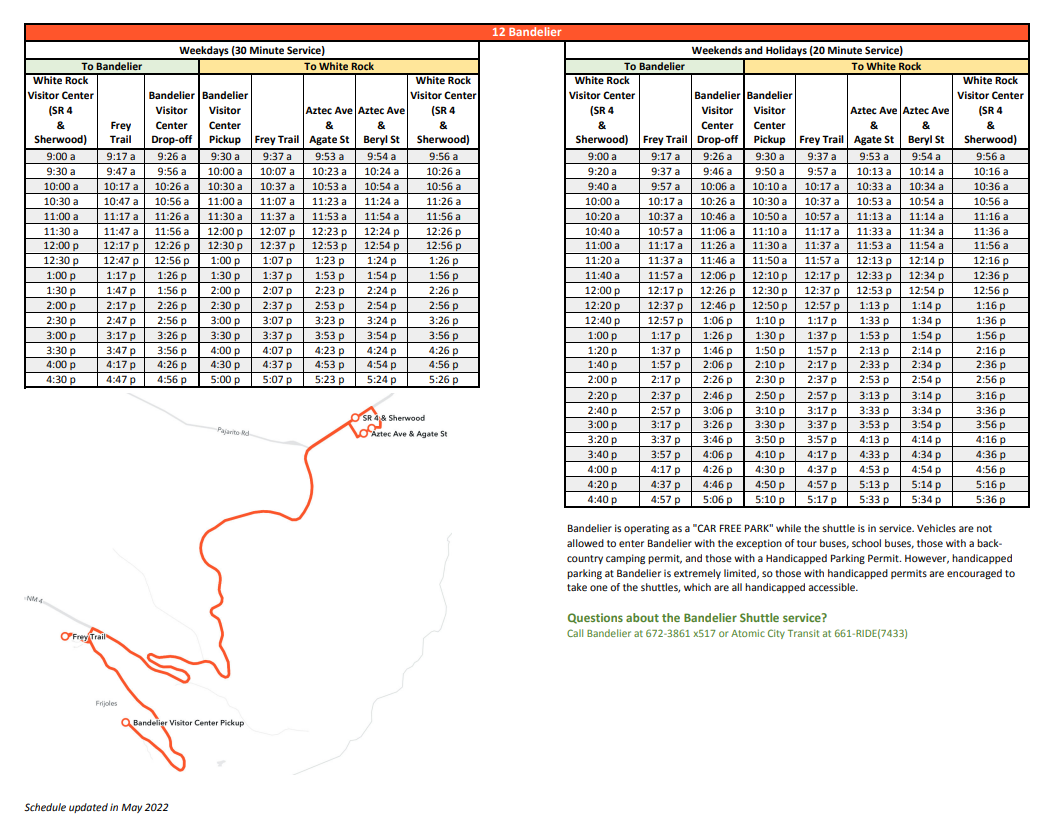 Bandelier shuttle schedule