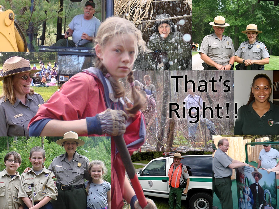 Collage of volunteers and rangers doing work in parks