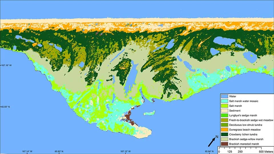 Orthophoto mosaic of the barrier bar between Ikpek Lagoon and the Bering Sea.