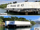 Before and after image of cement mooring quay in harbor.