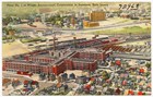 color postcard of brick factory and surrounding neighborhood