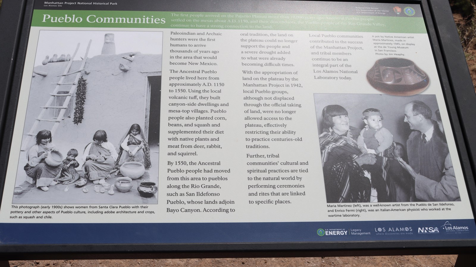 A sign along the trail titled, “Pueblo Communities” 