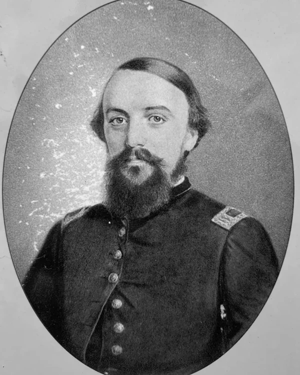 Henry Evelith Maynadier: A man dress in 1866 military uniform in black and white