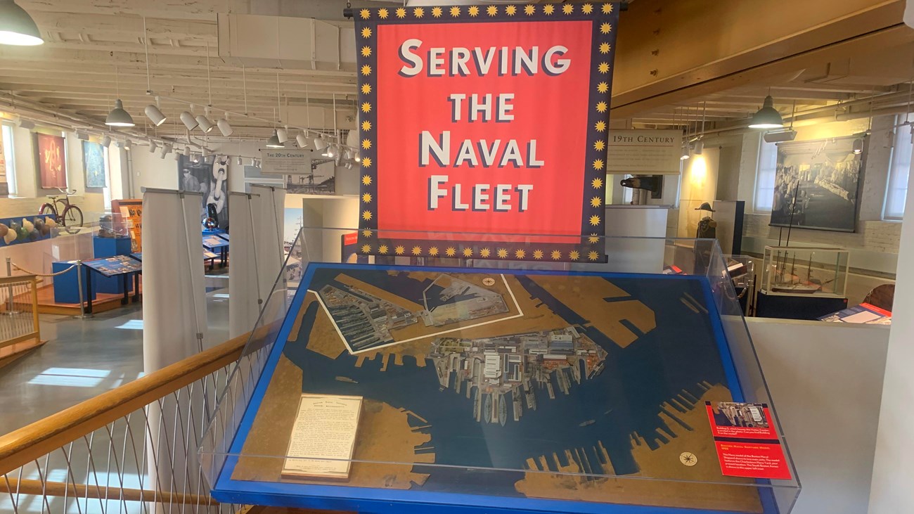 Exhibit display of map of Charlestown Navy Yard with