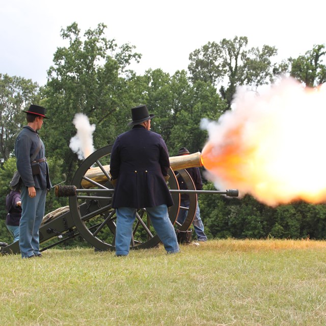 Union crew infront of a firing cannon