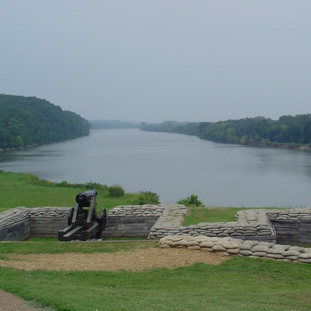 View from the River Batteries looking out at the Cumberland River.