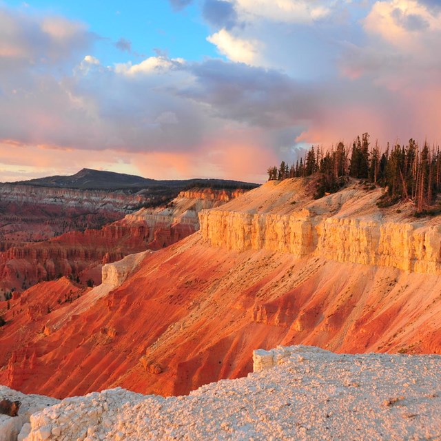 Sunset on bright orange cliffs. 