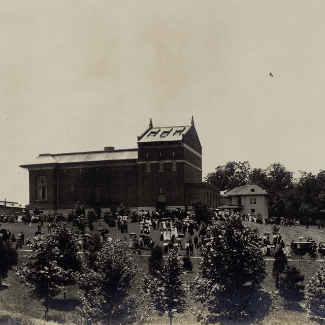 Black and white photo of a national home 