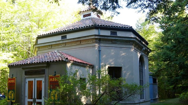 Building with white door and brown trim