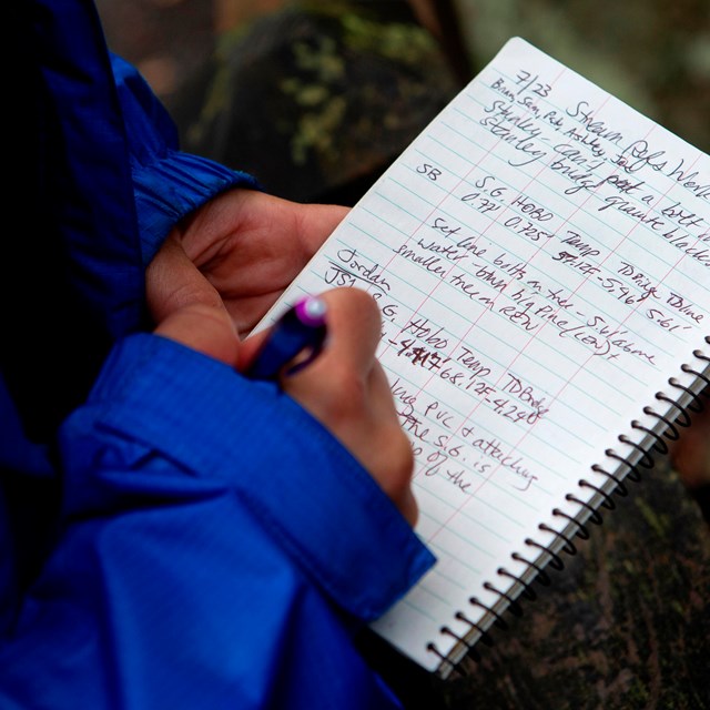 Notepad with writing on it. 