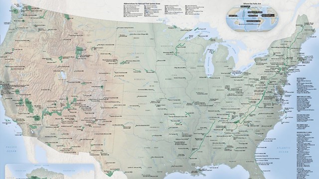 Map of the United States showing all units of the National Park System