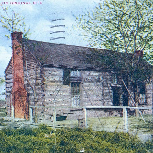 (Hardscrabble log cabin postcard)