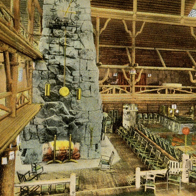 No. 135 - Lobby, Old Faithful Inn, Yellowstone Park (Postcard)