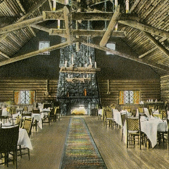 No. 166 - Old Faithful Dining Room from Office - Yellowstone Park (Postcard)