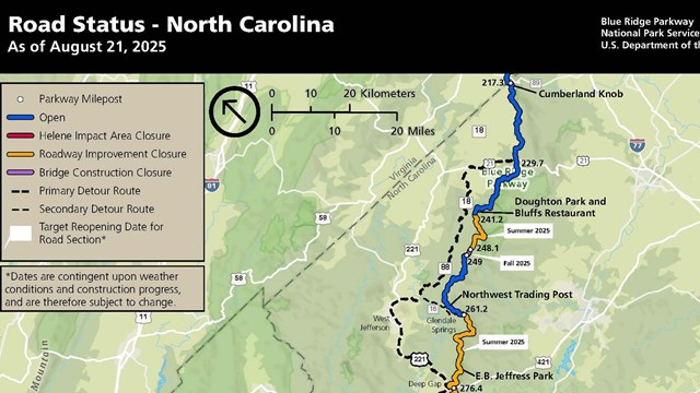 Map of planned closures, detours, and estimated reopening dates for NC