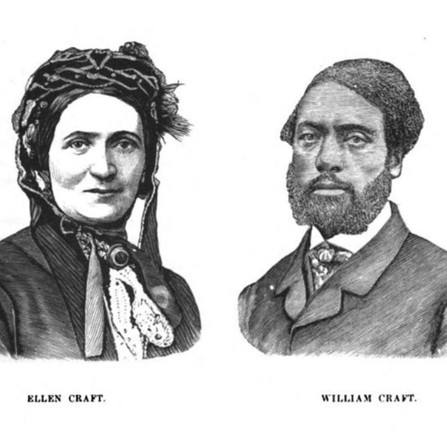 Printed portraits of Ellen and William Craft.