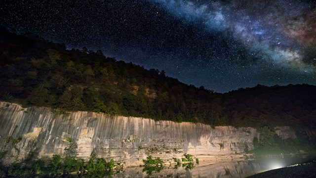 A star-studded sky above the Buffalo River and Painted Bluff.