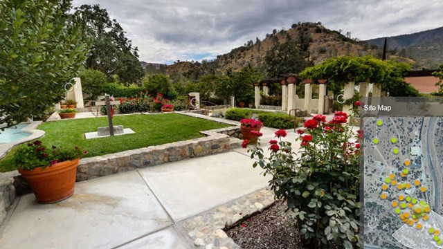 A view of the memorial garden at the monument.