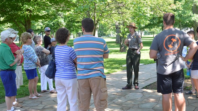 A ranger leading a tour