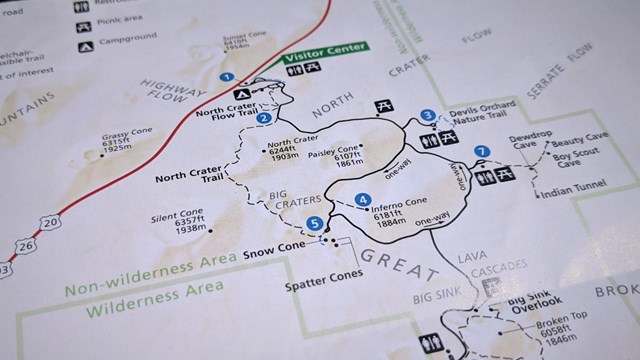 A close-up photo of the Craters brochure map.